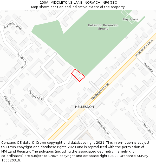 150A, MIDDLETONS LANE, NORWICH, NR6 5SQ: Location map and indicative extent of plot