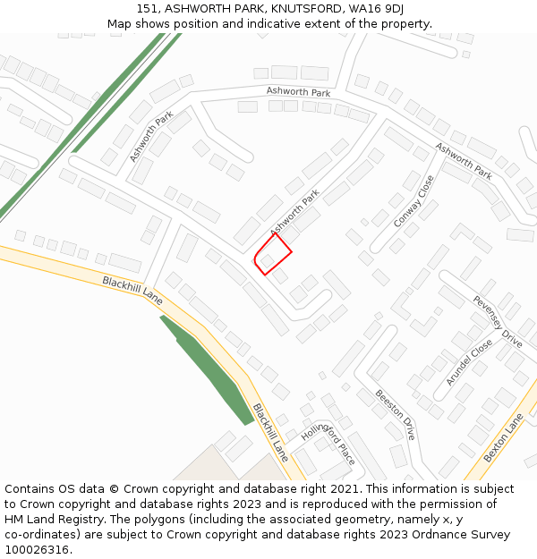 151, ASHWORTH PARK, KNUTSFORD, WA16 9DJ: Location map and indicative extent of plot