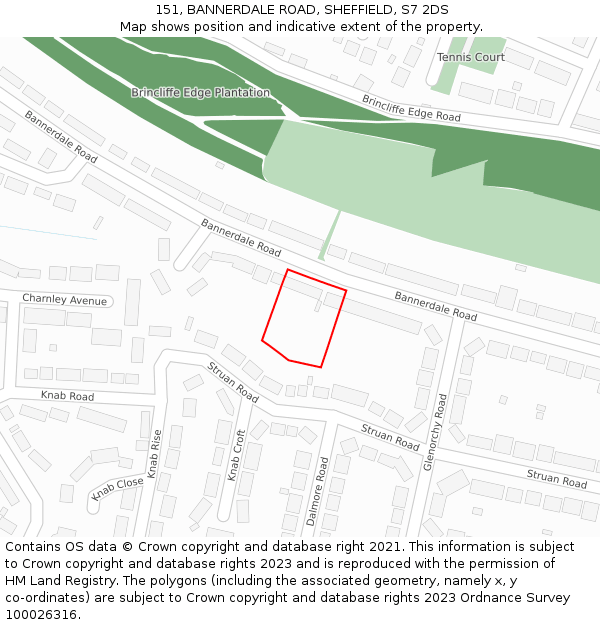 151, BANNERDALE ROAD, SHEFFIELD, S7 2DS: Location map and indicative extent of plot