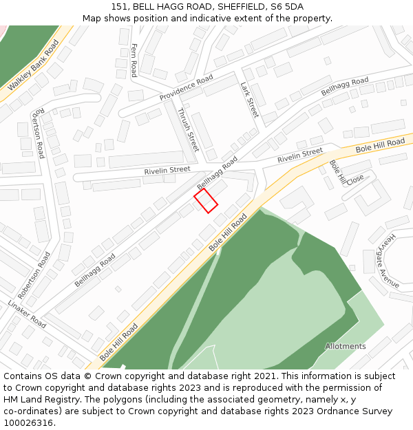 151, BELL HAGG ROAD, SHEFFIELD, S6 5DA: Location map and indicative extent of plot