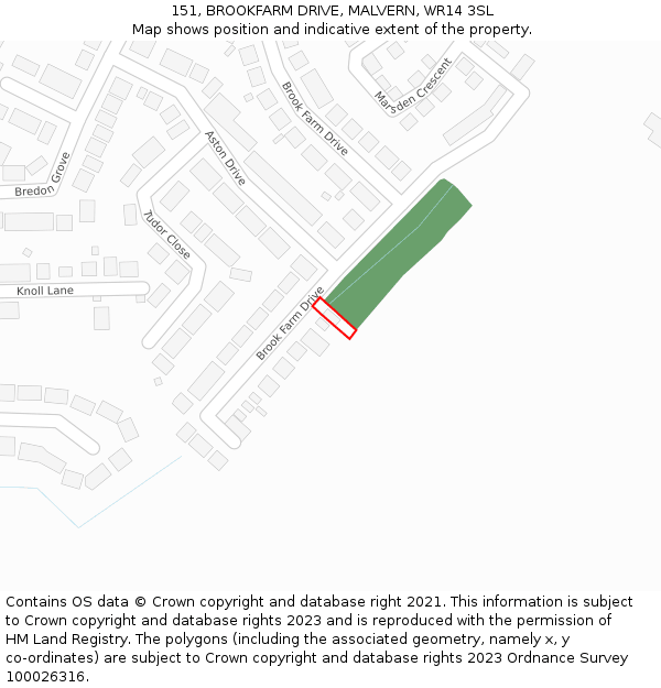 151, BROOKFARM DRIVE, MALVERN, WR14 3SL: Location map and indicative extent of plot
