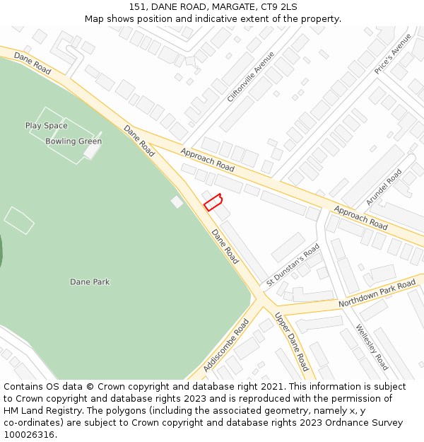 151, DANE ROAD, MARGATE, CT9 2LS: Location map and indicative extent of plot