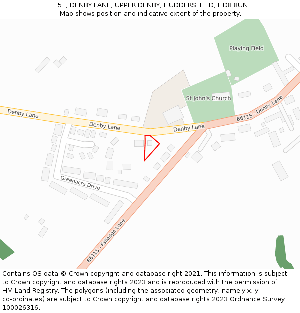 151, DENBY LANE, UPPER DENBY, HUDDERSFIELD, HD8 8UN: Location map and indicative extent of plot