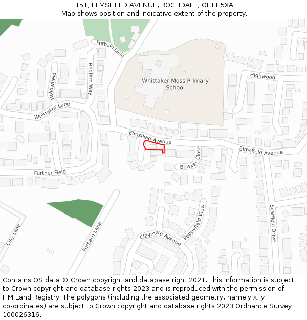 151, ELMSFIELD AVENUE, ROCHDALE, OL11 5XA: Location map and indicative extent of plot