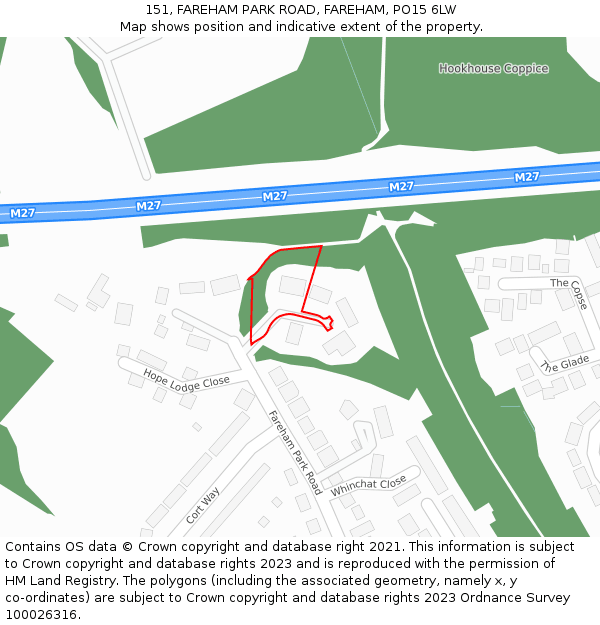 151, FAREHAM PARK ROAD, FAREHAM, PO15 6LW: Location map and indicative extent of plot