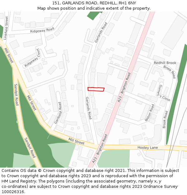 151, GARLANDS ROAD, REDHILL, RH1 6NY: Location map and indicative extent of plot