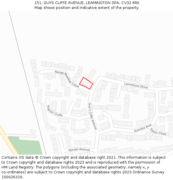 151, GUYS CLIFFE AVENUE, LEAMINGTON SPA, CV32 6RX: Location map and indicative extent of plot