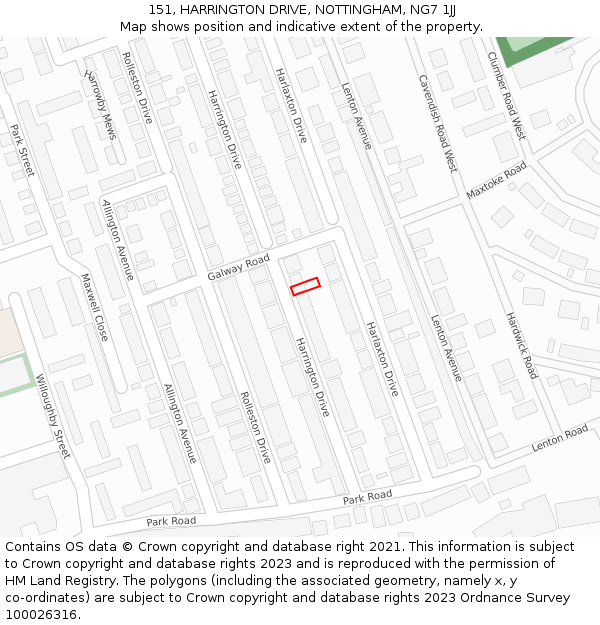 151, HARRINGTON DRIVE, NOTTINGHAM, NG7 1JJ: Location map and indicative extent of plot