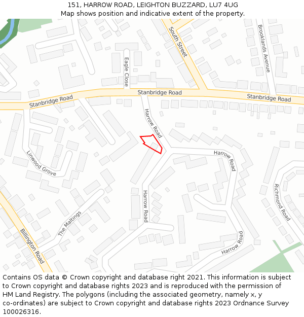 151, HARROW ROAD, LEIGHTON BUZZARD, LU7 4UG: Location map and indicative extent of plot