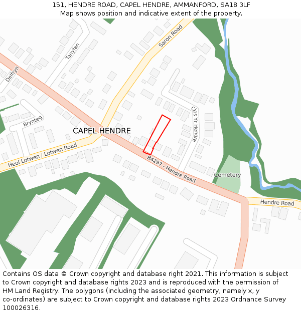 151, HENDRE ROAD, CAPEL HENDRE, AMMANFORD, SA18 3LF: Location map and indicative extent of plot