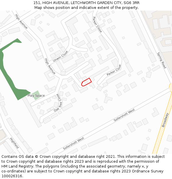 151, HIGH AVENUE, LETCHWORTH GARDEN CITY, SG6 3RR: Location map and indicative extent of plot