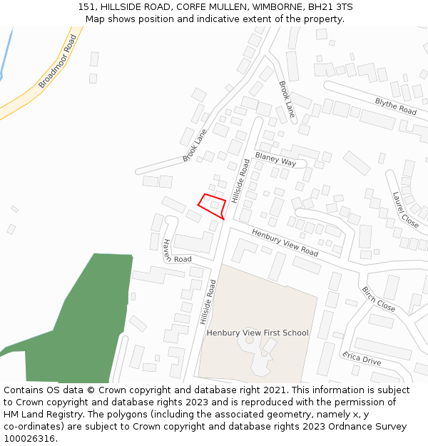 151, HILLSIDE ROAD, CORFE MULLEN, WIMBORNE, BH21 3TS: Location map and indicative extent of plot