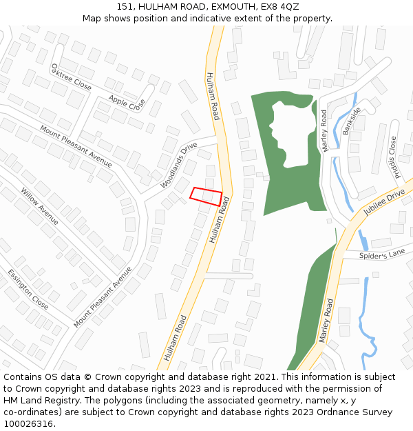 151, HULHAM ROAD, EXMOUTH, EX8 4QZ: Location map and indicative extent of plot