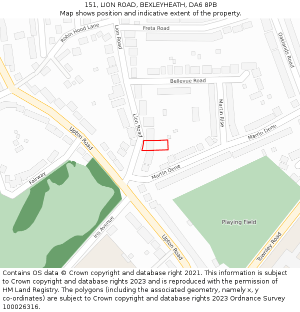 151, LION ROAD, BEXLEYHEATH, DA6 8PB: Location map and indicative extent of plot