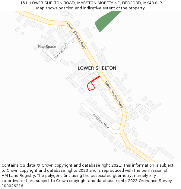 151, LOWER SHELTON ROAD, MARSTON MORETAINE, BEDFORD, MK43 0LP: Location map and indicative extent of plot