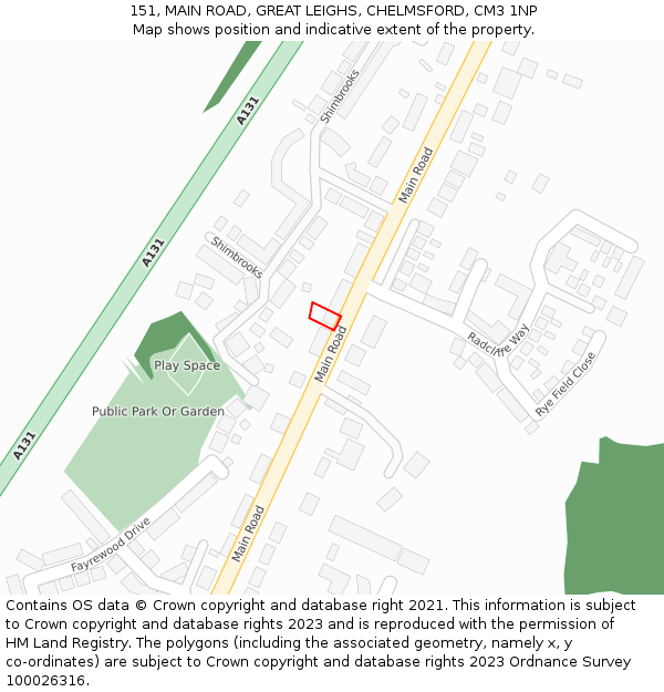 151, MAIN ROAD, GREAT LEIGHS, CHELMSFORD, CM3 1NP: Location map and indicative extent of plot