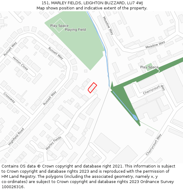 151, MARLEY FIELDS, LEIGHTON BUZZARD, LU7 4WJ: Location map and indicative extent of plot