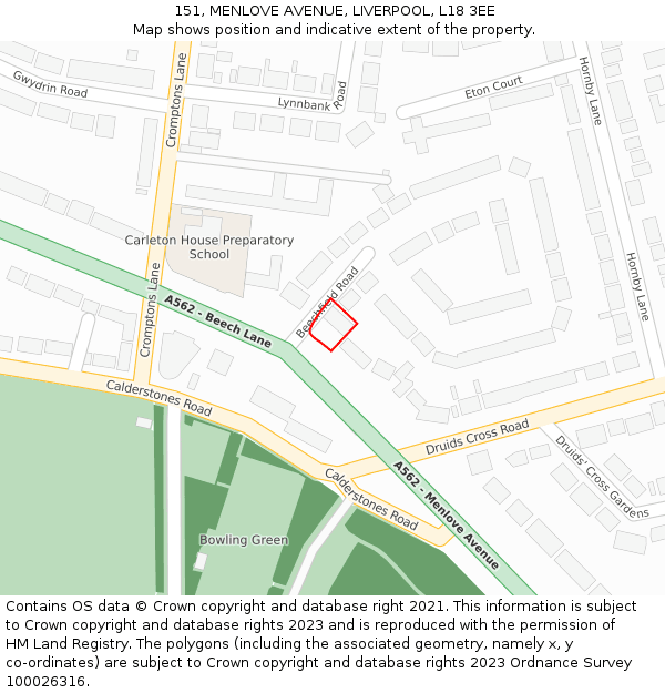 151, MENLOVE AVENUE, LIVERPOOL, L18 3EE: Location map and indicative extent of plot
