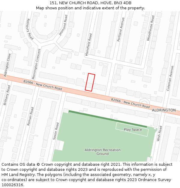 151, NEW CHURCH ROAD, HOVE, BN3 4DB: Location map and indicative extent of plot