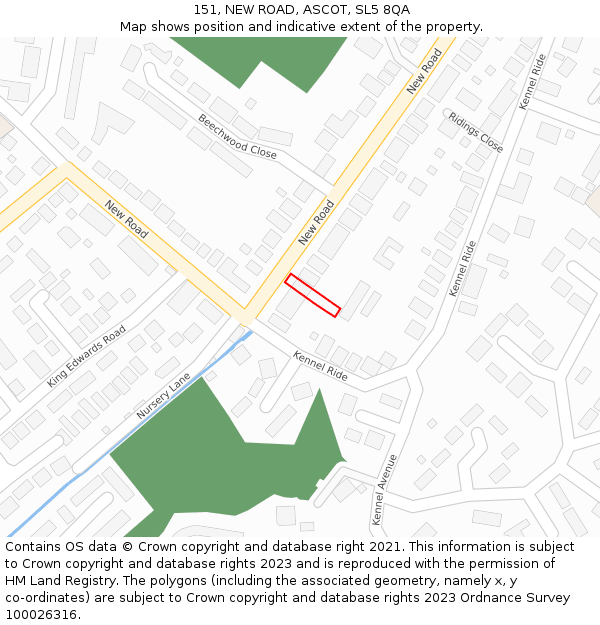 151, NEW ROAD, ASCOT, SL5 8QA: Location map and indicative extent of plot