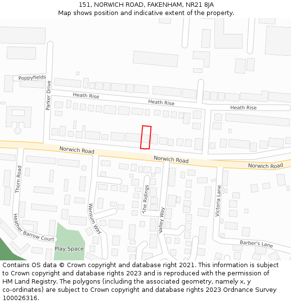 151, NORWICH ROAD, FAKENHAM, NR21 8JA: Location map and indicative extent of plot