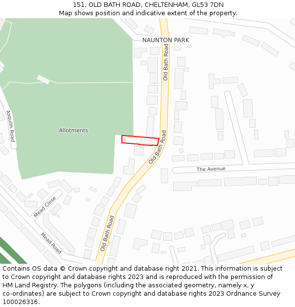 151, OLD BATH ROAD, CHELTENHAM, GL53 7DN: Location map and indicative extent of plot