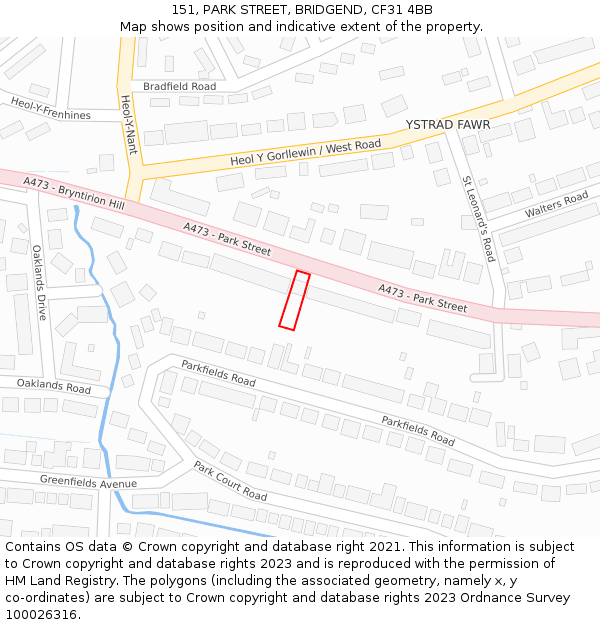 151, PARK STREET, BRIDGEND, CF31 4BB: Location map and indicative extent of plot