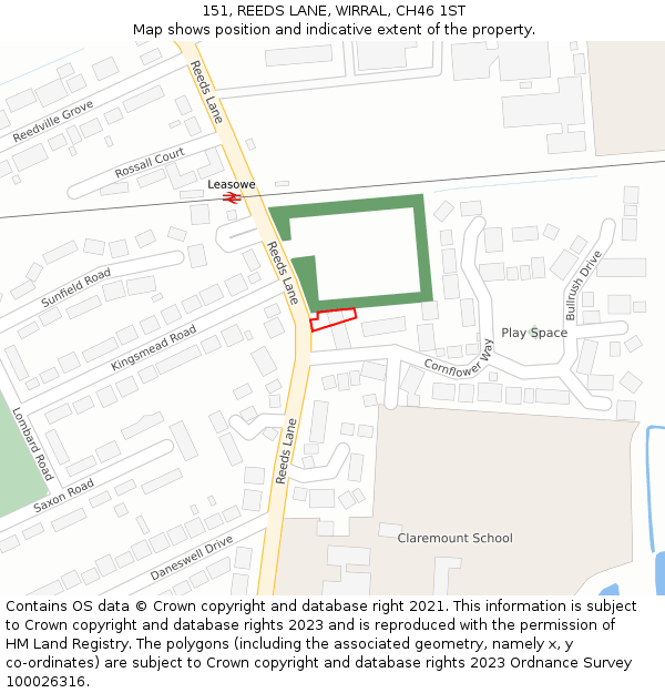 151, REEDS LANE, WIRRAL, CH46 1ST: Location map and indicative extent of plot