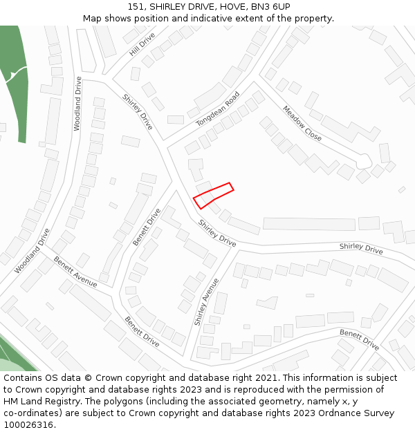 151, SHIRLEY DRIVE, HOVE, BN3 6UP: Location map and indicative extent of plot