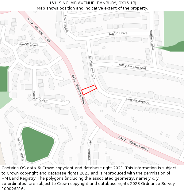 151, SINCLAIR AVENUE, BANBURY, OX16 1BJ: Location map and indicative extent of plot