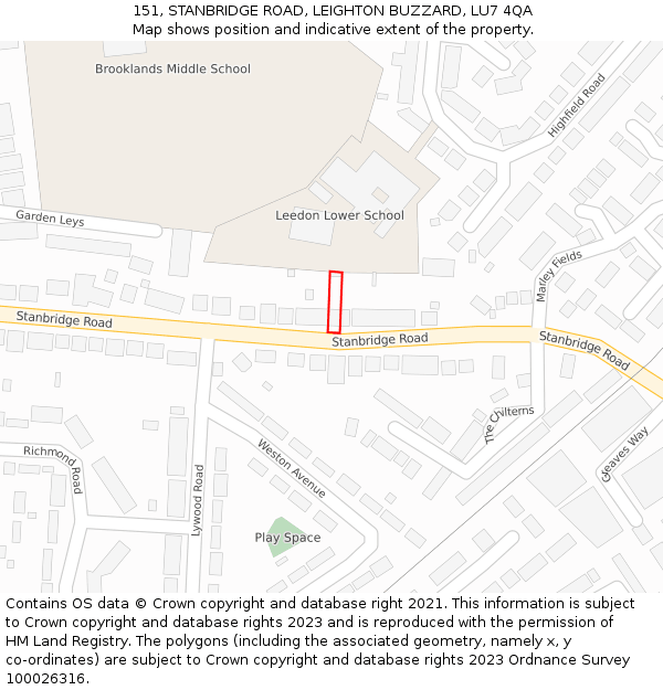 151, STANBRIDGE ROAD, LEIGHTON BUZZARD, LU7 4QA: Location map and indicative extent of plot