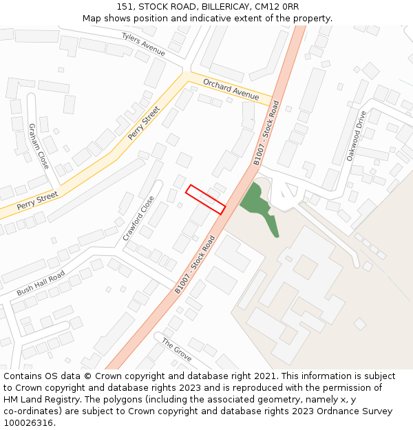 151, STOCK ROAD, BILLERICAY, CM12 0RR: Location map and indicative extent of plot