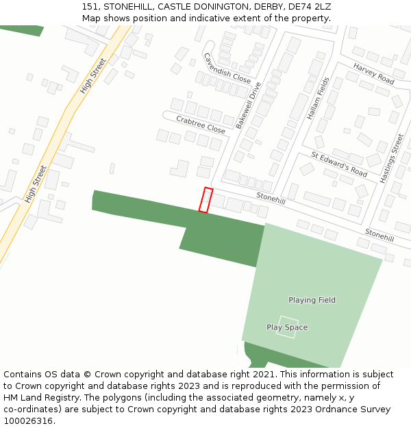 151, STONEHILL, CASTLE DONINGTON, DERBY, DE74 2LZ: Location map and indicative extent of plot