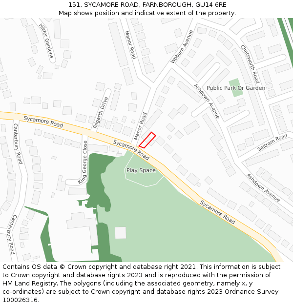 151, SYCAMORE ROAD, FARNBOROUGH, GU14 6RE: Location map and indicative extent of plot