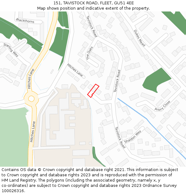 151, TAVISTOCK ROAD, FLEET, GU51 4EE: Location map and indicative extent of plot