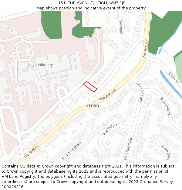 151, THE AVENUE, LEIGH, WN7 1JF: Location map and indicative extent of plot