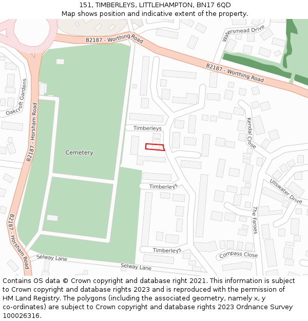 151, TIMBERLEYS, LITTLEHAMPTON, BN17 6QD: Location map and indicative extent of plot