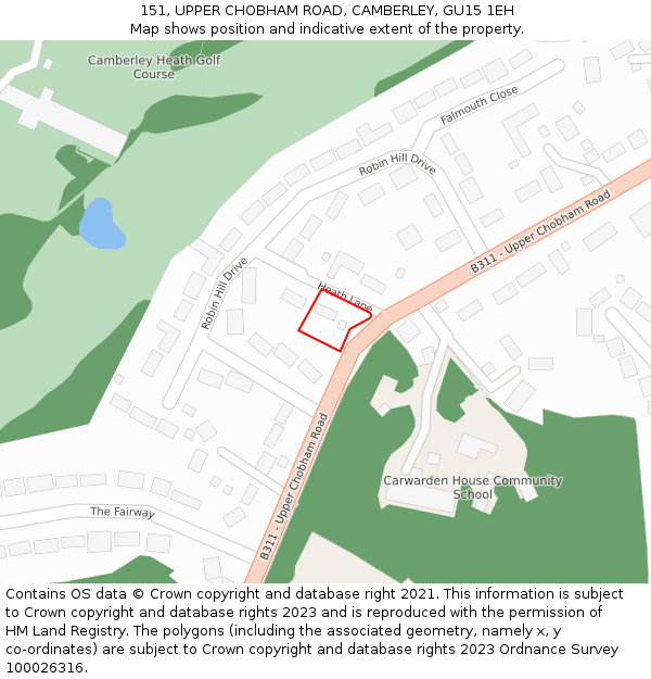 151, UPPER CHOBHAM ROAD, CAMBERLEY, GU15 1EH: Location map and indicative extent of plot