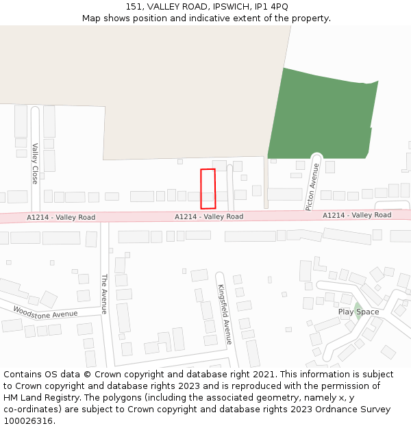 151, VALLEY ROAD, IPSWICH, IP1 4PQ: Location map and indicative extent of plot