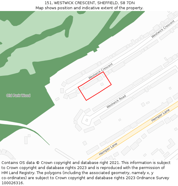 151, WESTWICK CRESCENT, SHEFFIELD, S8 7DN: Location map and indicative extent of plot