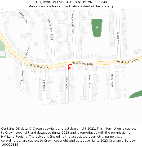 151, WORLDS END LANE, ORPINGTON, BR6 6AP: Location map and indicative extent of plot