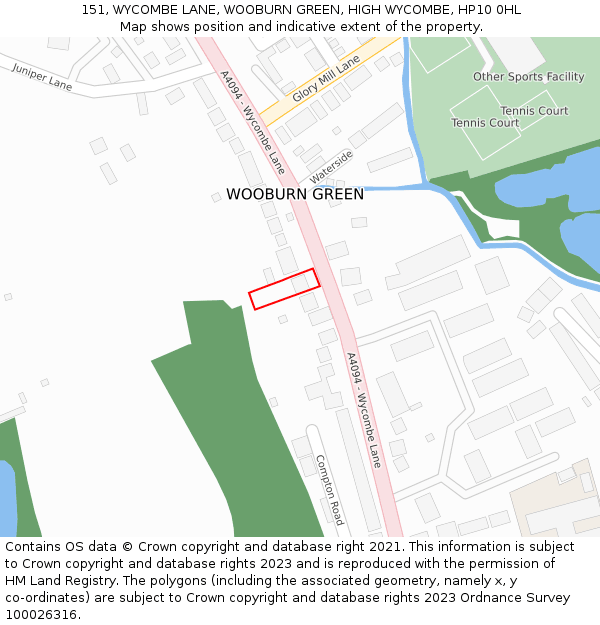 151, WYCOMBE LANE, WOOBURN GREEN, HIGH WYCOMBE, HP10 0HL: Location map and indicative extent of plot