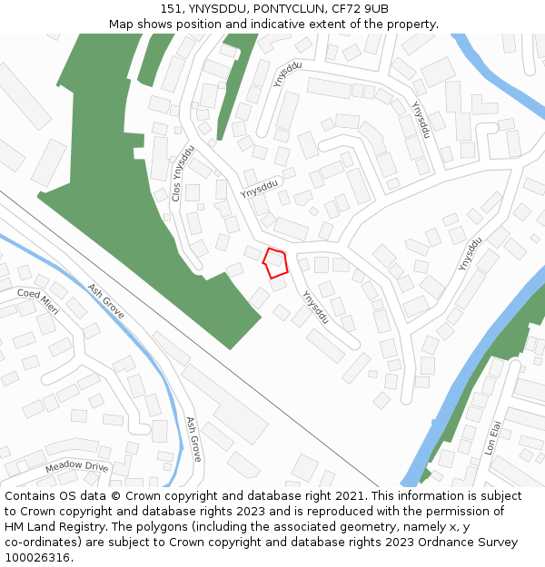 151, YNYSDDU, PONTYCLUN, CF72 9UB: Location map and indicative extent of plot
