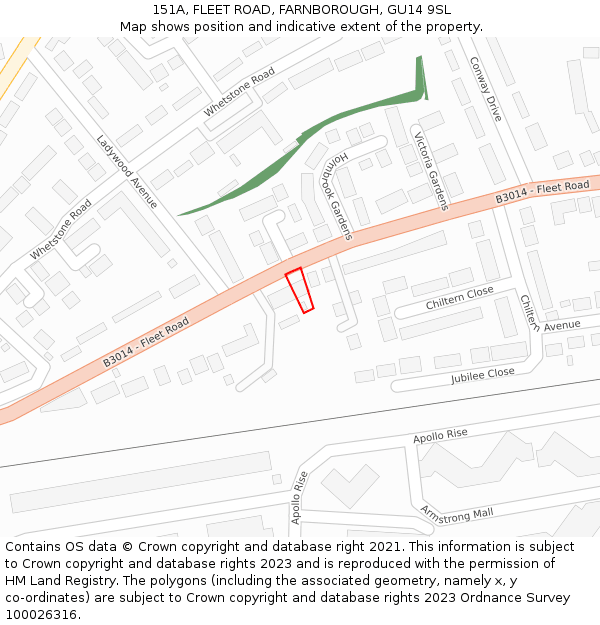 151A, FLEET ROAD, FARNBOROUGH, GU14 9SL: Location map and indicative extent of plot