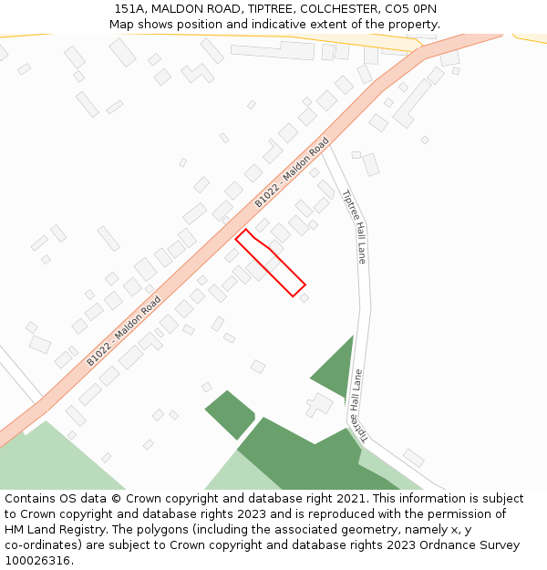 151A, MALDON ROAD, TIPTREE, COLCHESTER, CO5 0PN: Location map and indicative extent of plot