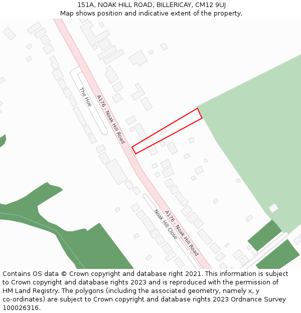151A, NOAK HILL ROAD, BILLERICAY, CM12 9UJ: Location map and indicative extent of plot