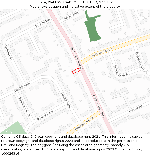 151A, WALTON ROAD, CHESTERFIELD, S40 3BX: Location map and indicative extent of plot