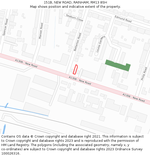 151B, NEW ROAD, RAINHAM, RM13 8SH: Location map and indicative extent of plot