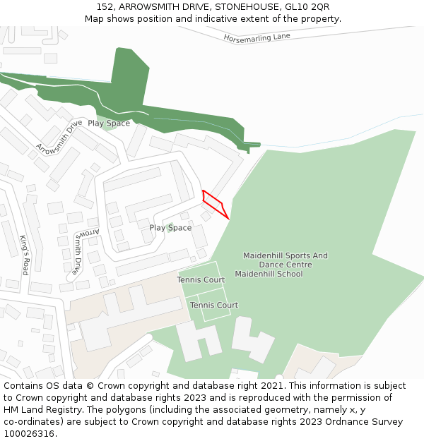 152, ARROWSMITH DRIVE, STONEHOUSE, GL10 2QR: Location map and indicative extent of plot