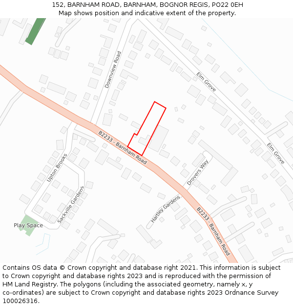 152, BARNHAM ROAD, BARNHAM, BOGNOR REGIS, PO22 0EH: Location map and indicative extent of plot